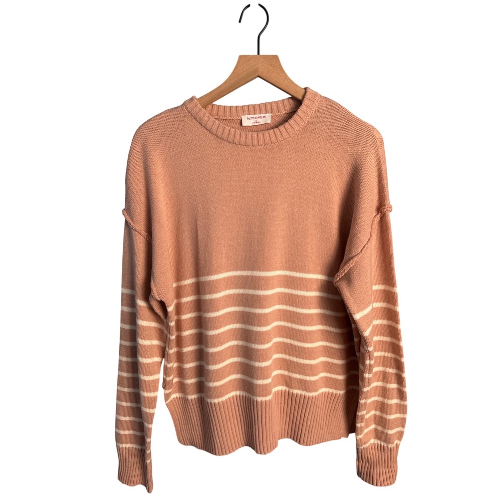 ButterMelon Striped Crewneck Sweater Pink Peach Knit Oversized Aesthetic Medium